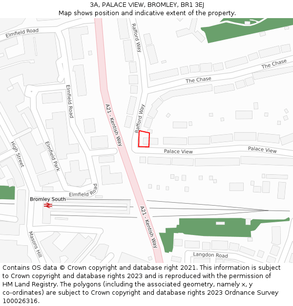 3A, PALACE VIEW, BROMLEY, BR1 3EJ: Location map and indicative extent of plot