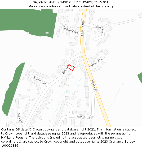 3A, PARK LANE, KEMSING, SEVENOAKS, TN15 6NU: Location map and indicative extent of plot