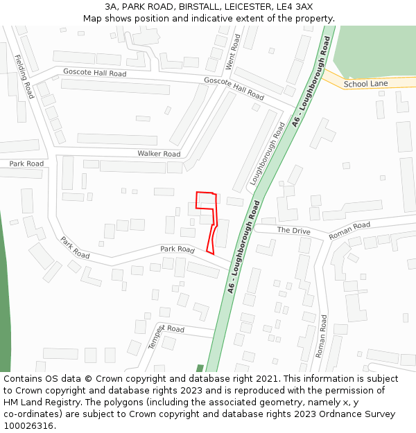 3A, PARK ROAD, BIRSTALL, LEICESTER, LE4 3AX: Location map and indicative extent of plot