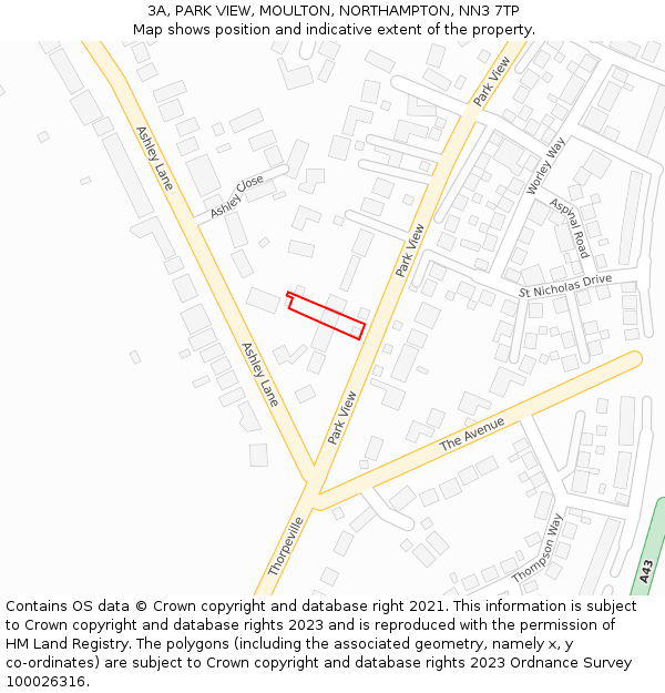 3A, PARK VIEW, MOULTON, NORTHAMPTON, NN3 7TP: Location map and indicative extent of plot