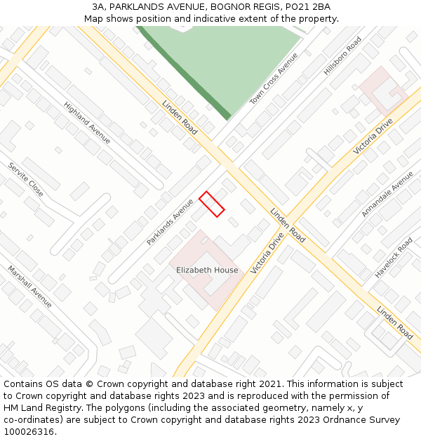 3A, PARKLANDS AVENUE, BOGNOR REGIS, PO21 2BA: Location map and indicative extent of plot