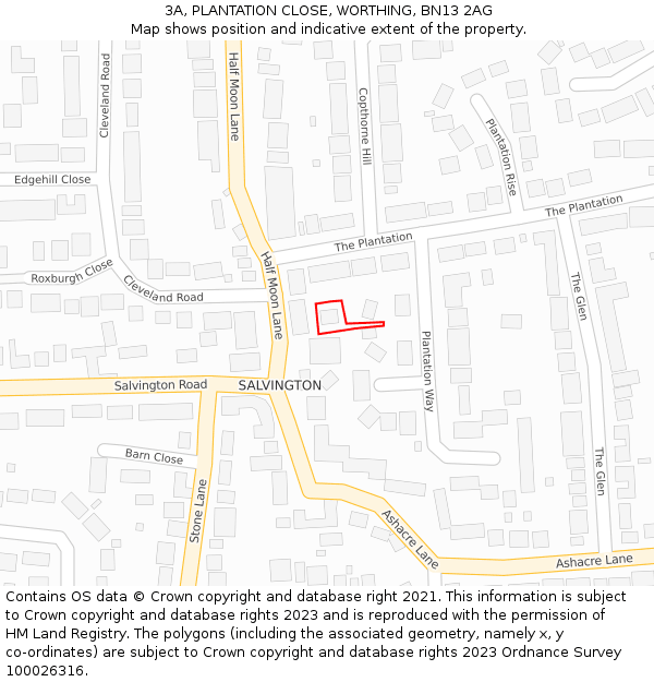 3A, PLANTATION CLOSE, WORTHING, BN13 2AG: Location map and indicative extent of plot