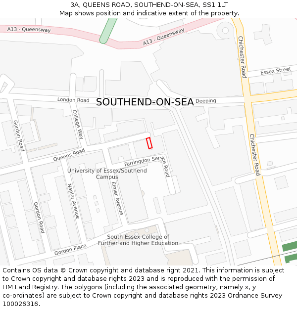 3A, QUEENS ROAD, SOUTHEND-ON-SEA, SS1 1LT: Location map and indicative extent of plot