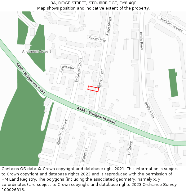 3A, RIDGE STREET, STOURBRIDGE, DY8 4QF: Location map and indicative extent of plot