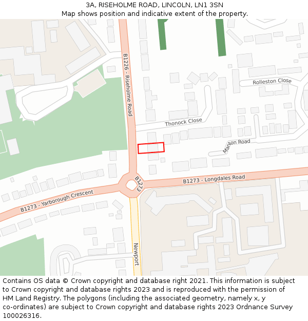 3A, RISEHOLME ROAD, LINCOLN, LN1 3SN: Location map and indicative extent of plot