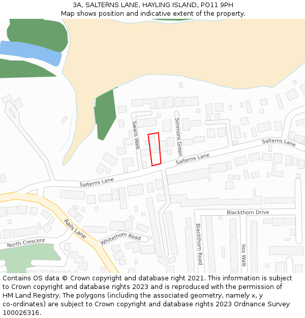 3A, SALTERNS LANE, HAYLING ISLAND, PO11 9PH: Location map and indicative extent of plot