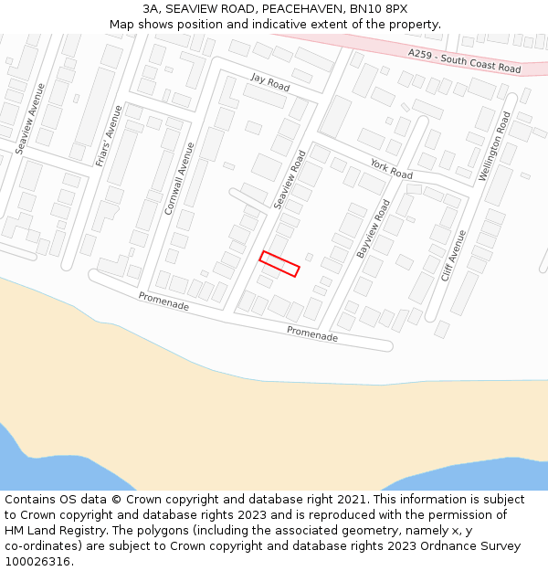 3A, SEAVIEW ROAD, PEACEHAVEN, BN10 8PX: Location map and indicative extent of plot