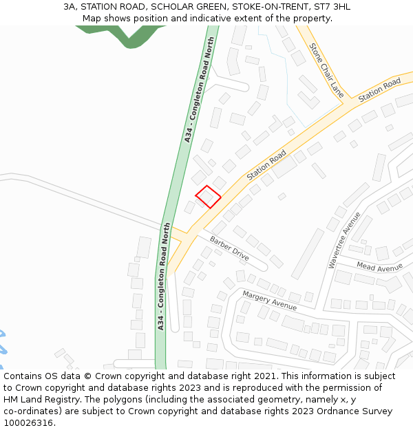 3A, STATION ROAD, SCHOLAR GREEN, STOKE-ON-TRENT, ST7 3HL: Location map and indicative extent of plot