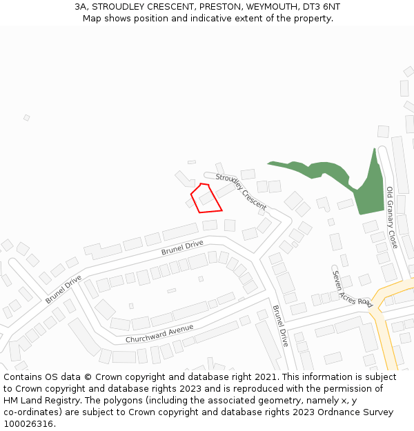 3A, STROUDLEY CRESCENT, PRESTON, WEYMOUTH, DT3 6NT: Location map and indicative extent of plot