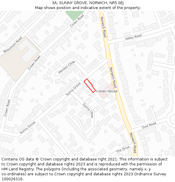 3A, SUNNY GROVE, NORWICH, NR5 0EJ: Location map and indicative extent of plot