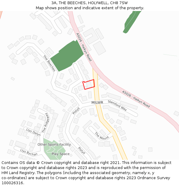 3A, THE BEECHES, HOLYWELL, CH8 7SW: Location map and indicative extent of plot