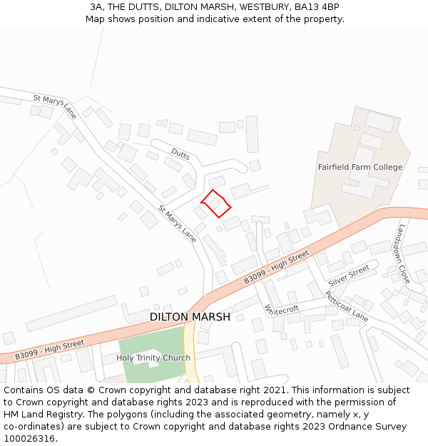 3A, THE DUTTS, DILTON MARSH, WESTBURY, BA13 4BP: Location map and indicative extent of plot