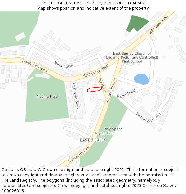3A, THE GREEN, EAST BIERLEY, BRADFORD, BD4 6PG: Location map and indicative extent of plot