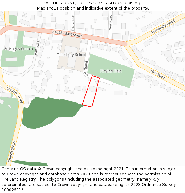 3A, THE MOUNT, TOLLESBURY, MALDON, CM9 8QP: Location map and indicative extent of plot