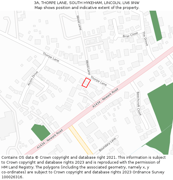 3A, THORPE LANE, SOUTH HYKEHAM, LINCOLN, LN6 9NW: Location map and indicative extent of plot