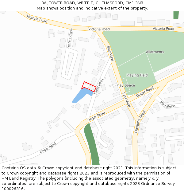 3A, TOWER ROAD, WRITTLE, CHELMSFORD, CM1 3NR: Location map and indicative extent of plot