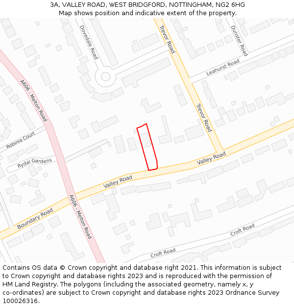 3A, VALLEY ROAD, WEST BRIDGFORD, NOTTINGHAM, NG2 6HG: Location map and indicative extent of plot