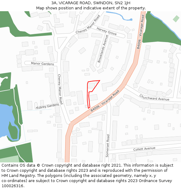 3A, VICARAGE ROAD, SWINDON, SN2 1JH: Location map and indicative extent of plot