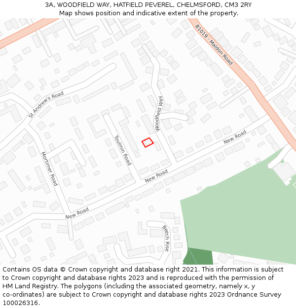 3A, WOODFIELD WAY, HATFIELD PEVEREL, CHELMSFORD, CM3 2RY: Location map and indicative extent of plot