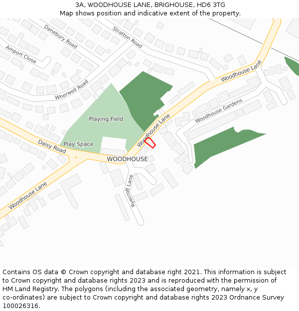 3A, WOODHOUSE LANE, BRIGHOUSE, HD6 3TG: Location map and indicative extent of plot