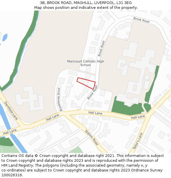 3B, BROOK ROAD, MAGHULL, LIVERPOOL, L31 3EG: Location map and indicative extent of plot