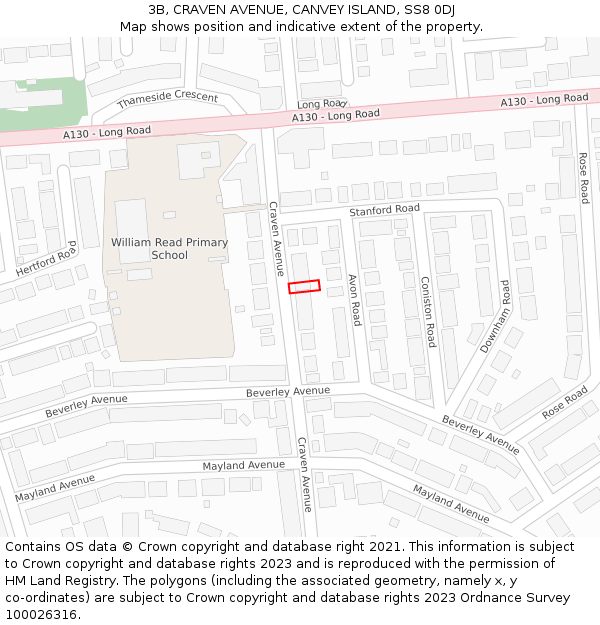 3B, CRAVEN AVENUE, CANVEY ISLAND, SS8 0DJ: Location map and indicative extent of plot