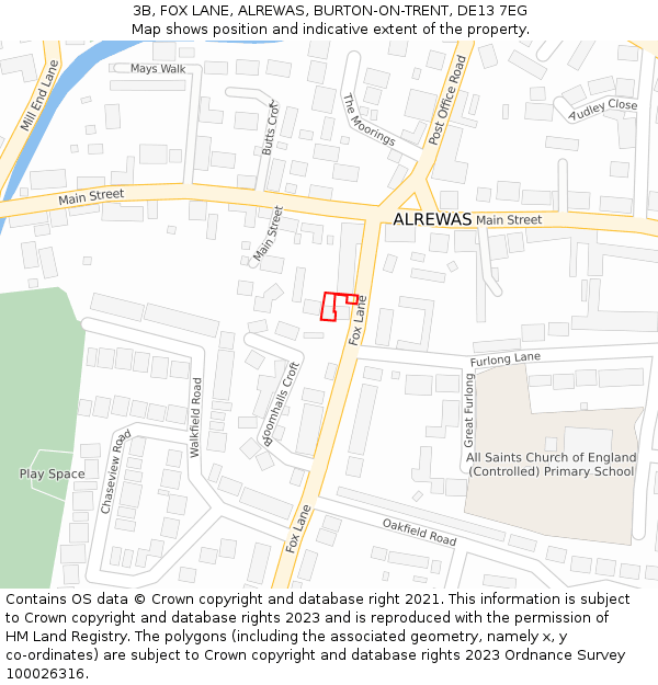 3B, FOX LANE, ALREWAS, BURTON-ON-TRENT, DE13 7EG: Location map and indicative extent of plot