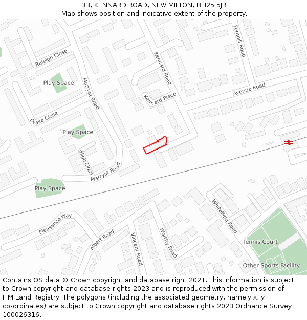 3B, KENNARD ROAD, NEW MILTON, BH25 5JR: Location map and indicative extent of plot