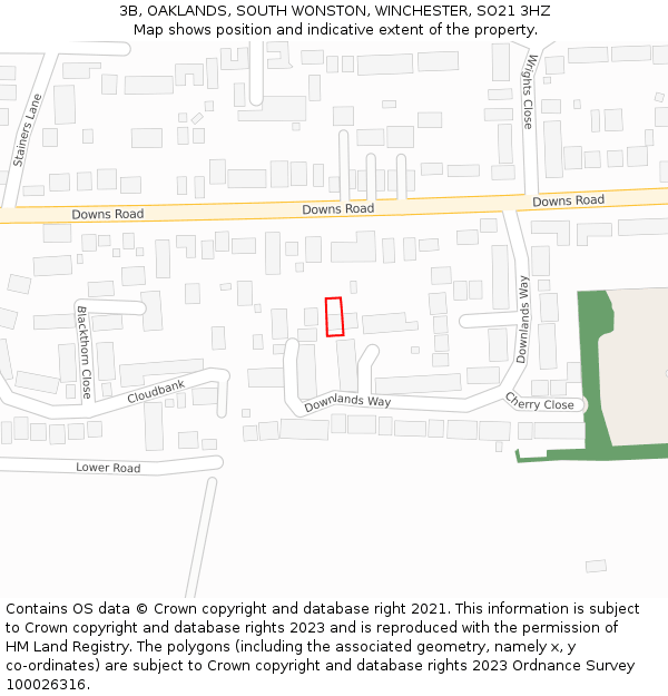 3B, OAKLANDS, SOUTH WONSTON, WINCHESTER, SO21 3HZ: Location map and indicative extent of plot