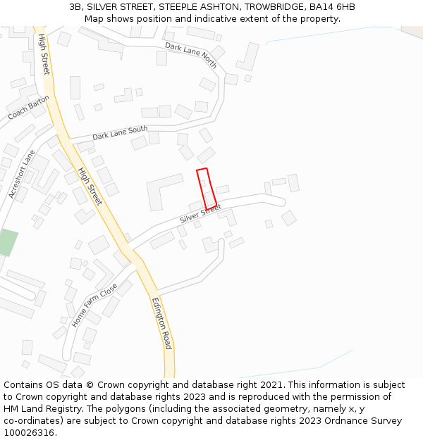 3B, SILVER STREET, STEEPLE ASHTON, TROWBRIDGE, BA14 6HB: Location map and indicative extent of plot