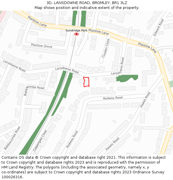 3D, LANSDOWNE ROAD, BROMLEY, BR1 3LZ: Location map and indicative extent of plot