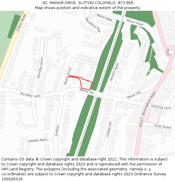 3D, MANOR DRIVE, SUTTON COLDFIELD, B73 6ER: Location map and indicative extent of plot