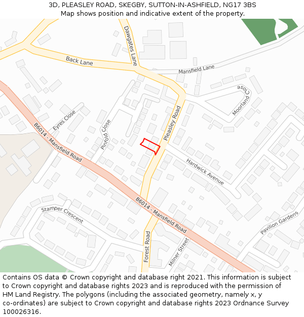 3D, PLEASLEY ROAD, SKEGBY, SUTTON-IN-ASHFIELD, NG17 3BS: Location map and indicative extent of plot