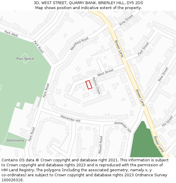 3D, WEST STREET, QUARRY BANK, BRIERLEY HILL, DY5 2DS: Location map and indicative extent of plot