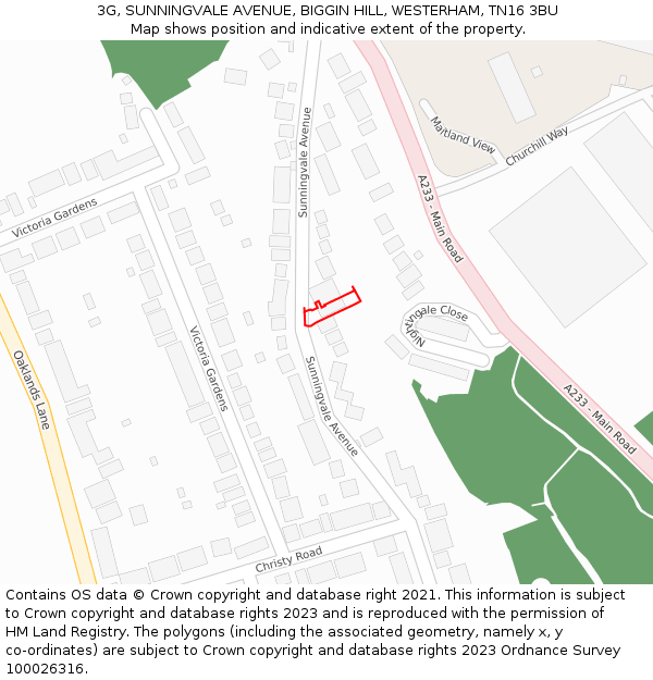 3G, SUNNINGVALE AVENUE, BIGGIN HILL, WESTERHAM, TN16 3BU: Location map and indicative extent of plot