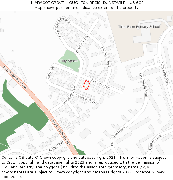 4, ABACOT GROVE, HOUGHTON REGIS, DUNSTABLE, LU5 6GE: Location map and indicative extent of plot