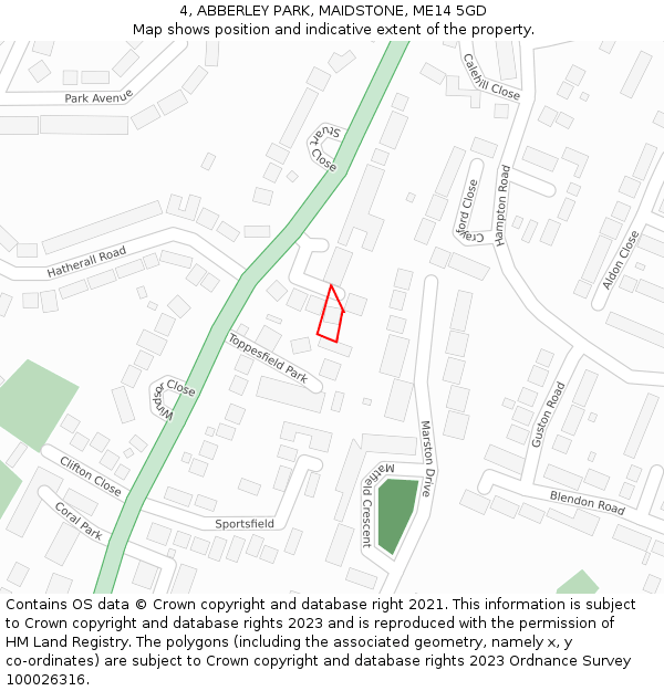 4, ABBERLEY PARK, MAIDSTONE, ME14 5GD: Location map and indicative extent of plot