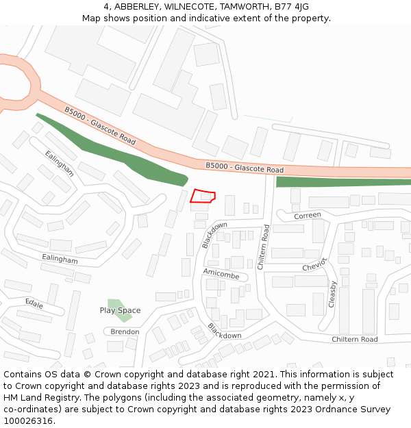4, ABBERLEY, WILNECOTE, TAMWORTH, B77 4JG: Location map and indicative extent of plot
