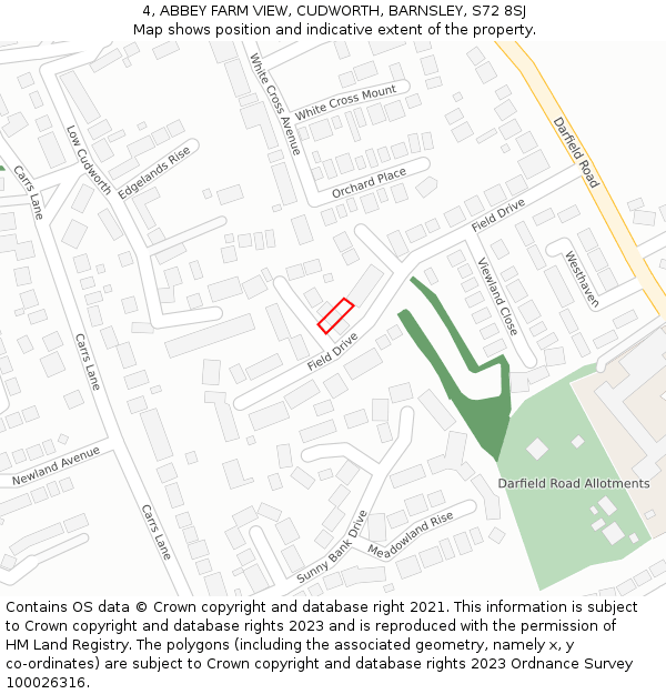 4, ABBEY FARM VIEW, CUDWORTH, BARNSLEY, S72 8SJ: Location map and indicative extent of plot
