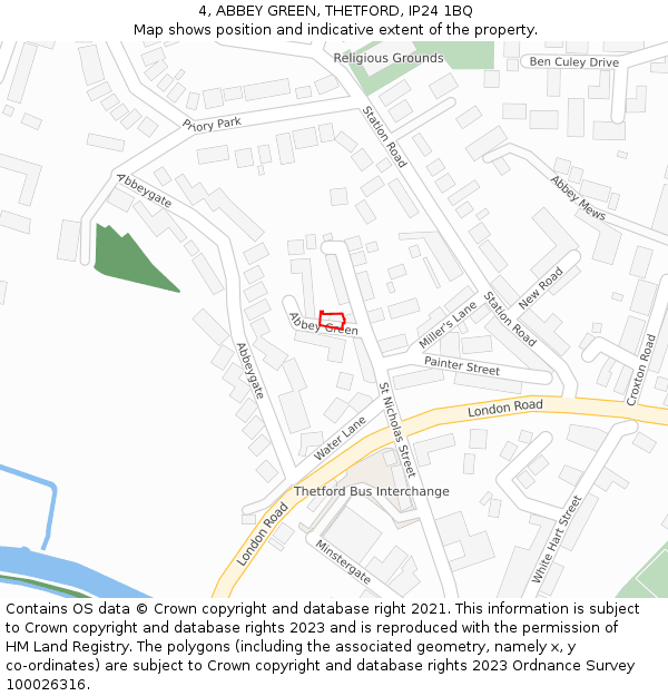 4, ABBEY GREEN, THETFORD, IP24 1BQ: Location map and indicative extent of plot