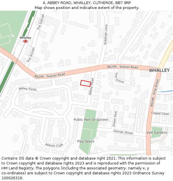 4, ABBEY ROAD, WHALLEY, CLITHEROE, BB7 9RP: Location map and indicative extent of plot