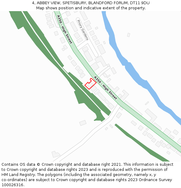 4, ABBEY VIEW, SPETISBURY, BLANDFORD FORUM, DT11 9DU: Location map and indicative extent of plot