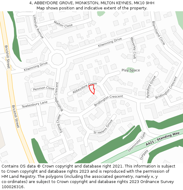 4, ABBEYDORE GROVE, MONKSTON, MILTON KEYNES, MK10 9HH: Location map and indicative extent of plot