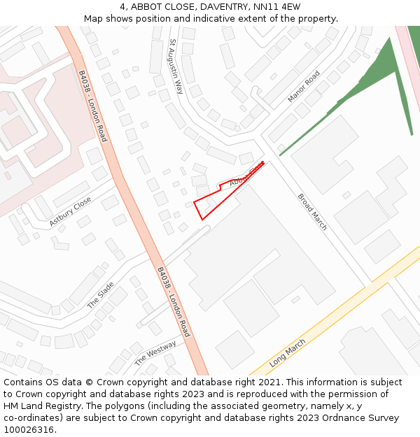 4, ABBOT CLOSE, DAVENTRY, NN11 4EW: Location map and indicative extent of plot