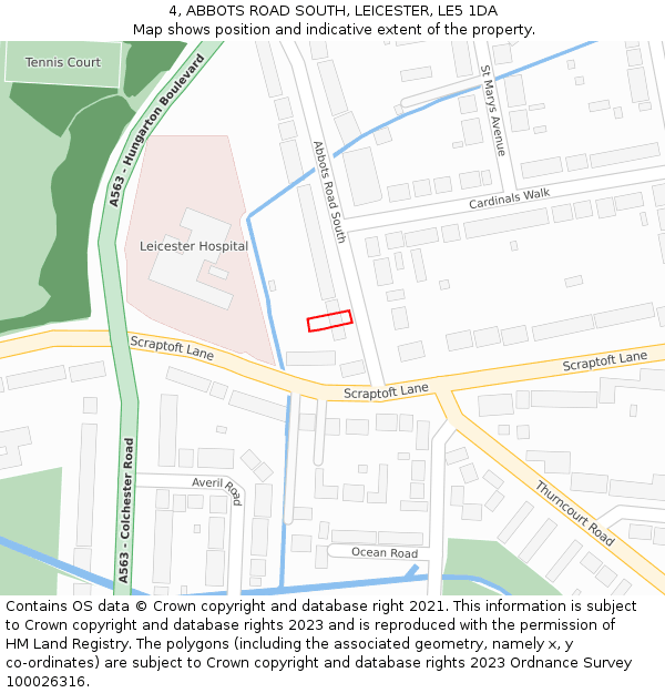 4, ABBOTS ROAD SOUTH, LEICESTER, LE5 1DA: Location map and indicative extent of plot