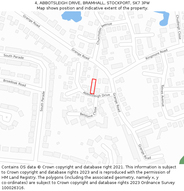 4, ABBOTSLEIGH DRIVE, BRAMHALL, STOCKPORT, SK7 3PW: Location map and indicative extent of plot