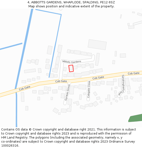 4, ABBOTTS GARDENS, WHAPLODE, SPALDING, PE12 6SZ: Location map and indicative extent of plot