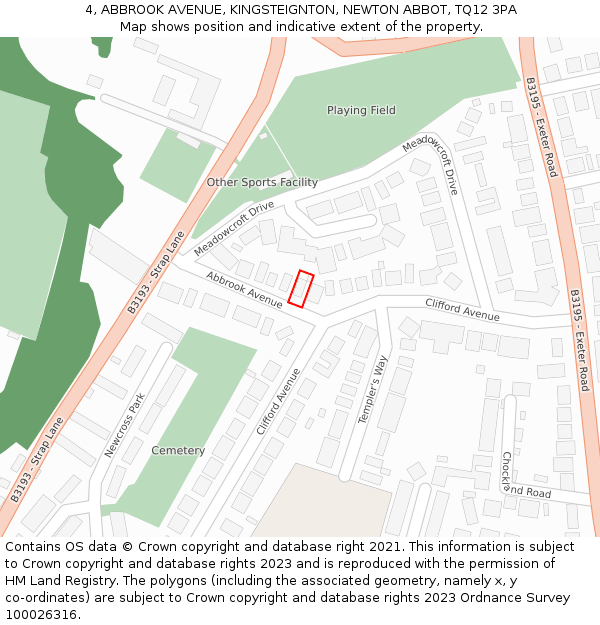 4, ABBROOK AVENUE, KINGSTEIGNTON, NEWTON ABBOT, TQ12 3PA: Location map and indicative extent of plot