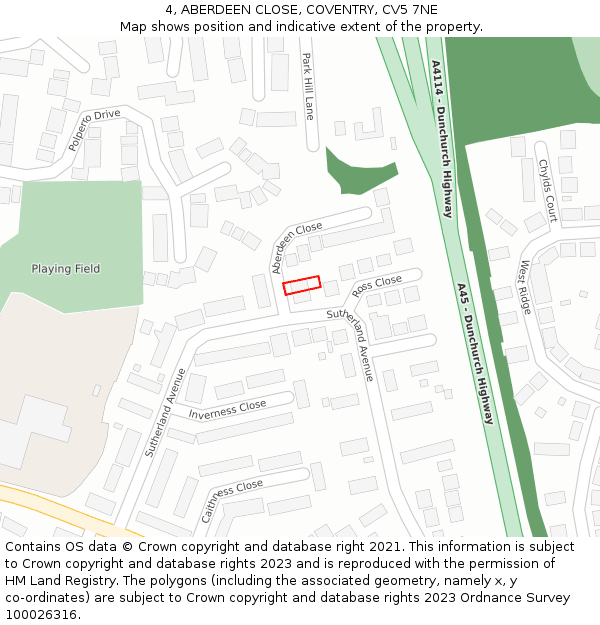 4, ABERDEEN CLOSE, COVENTRY, CV5 7NE: Location map and indicative extent of plot