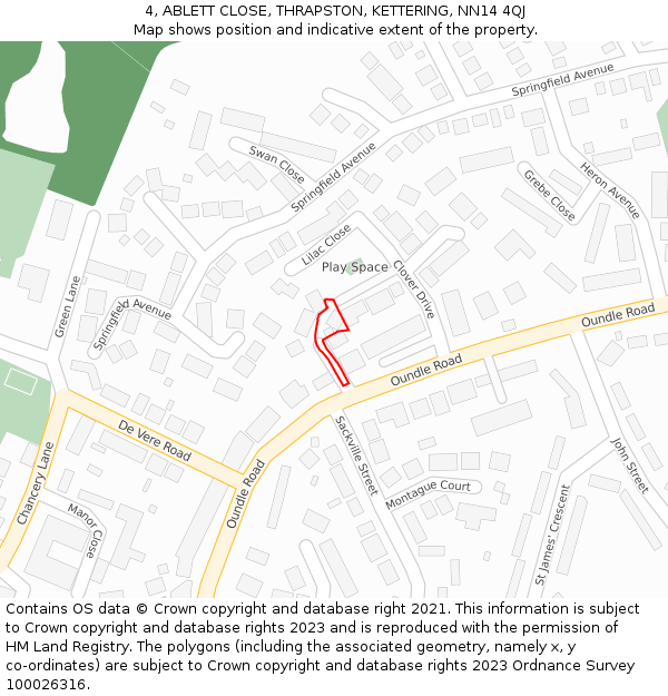 4, ABLETT CLOSE, THRAPSTON, KETTERING, NN14 4QJ: Location map and indicative extent of plot
